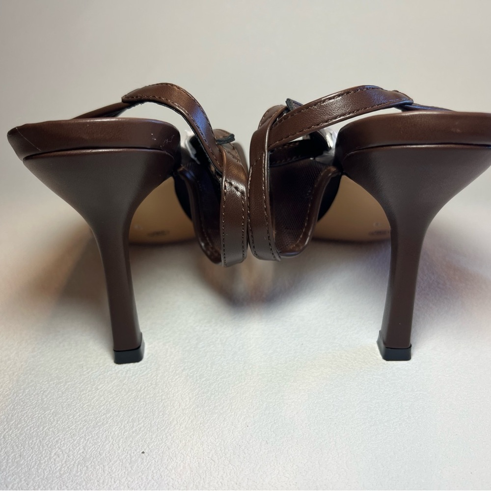 NIB Modatope Chocolate Mesh Heeled Sandals Open Toe Ankle Strap Heels sz 9 - Picture 3 of 6